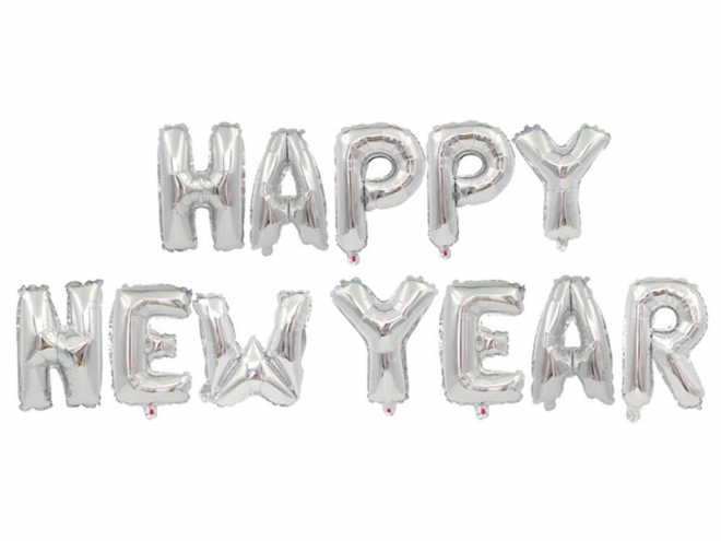 Фолиеви балони сребристи - надпис "Happy new year" | PARTIBG.COM