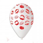 Балони 5бр. бели с печат целувки и надпис "KISS" | PARTIBG.COM
