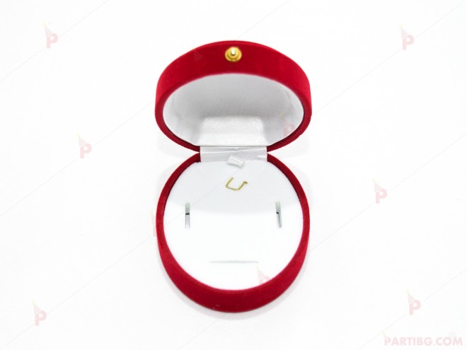 Подаръчна кутия за бижу от кадифе-елипса в червено за комплект | PARTIBG.COM