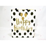 Подаръчна торбичка с надпис "Happy Birthday" в бяло на черни точки 2 | PARTIBG.COM