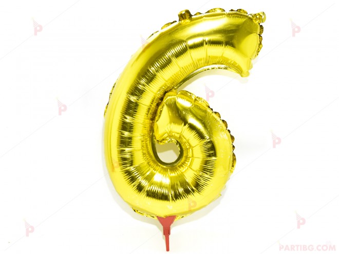Фолиев балон цифра "6"-златист 40 см. | PARTIBG.COM
