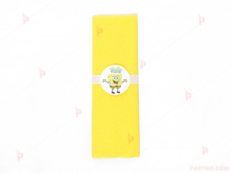 Салфетка едноцветна в жълто и тематичен декор Спондж Боб / Sponge bob