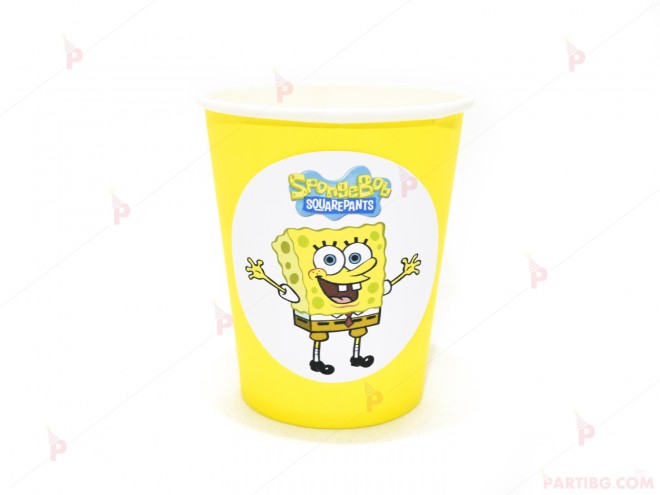 Чашки едноцветни в жълто с декор Спондж Боб / Sponge bob | PARTIBG.COM