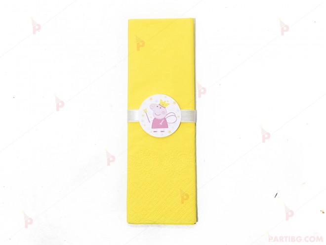 Салфетка едноцветна в жълто и тематичен декор Пепа пиг/ Peppa Pig | PARTIBG.COM