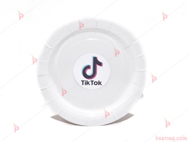 Чинийки едноцветни в бяло с декор ТикТок / TikTok | PARTIBG.COM