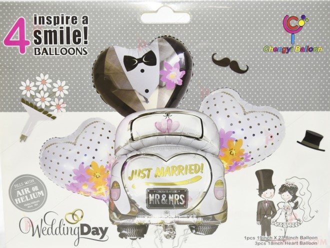 Фолиеви балони комплект от 4 бр.- младоженци "Wedding day | PARTIBG.COM