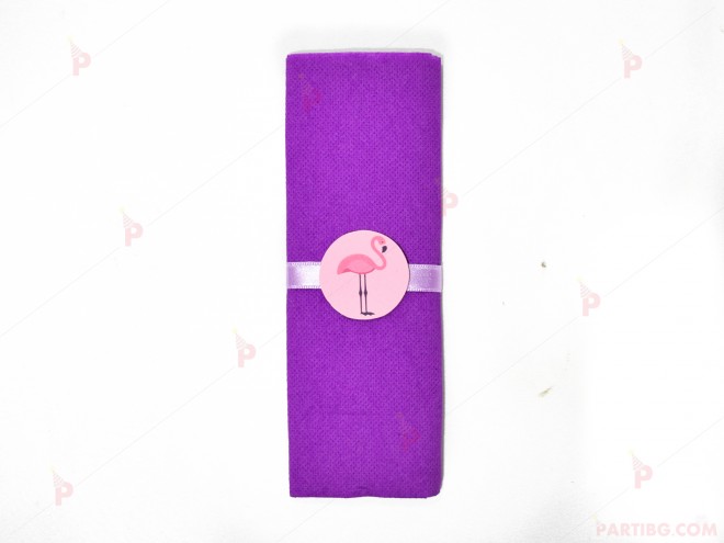 Салфетка едноцветна в лилаво и тематичен декор Фламинго | PARTIBG.COM