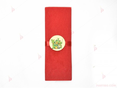 Салфетка едноцветна в червено и тематичен декор Костенурките нинджа / Turtles
