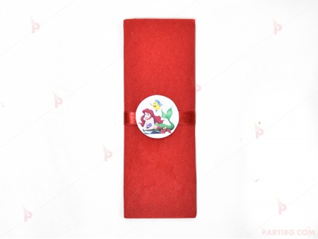 Салфетка едноцветна в червено и тематичен декор Ариел / The Little Mermaid