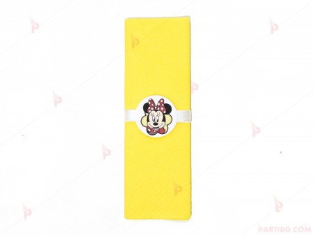 Салфетка едноцветна в жълто и тематичен декор Мини Маус / Minnie Mousee