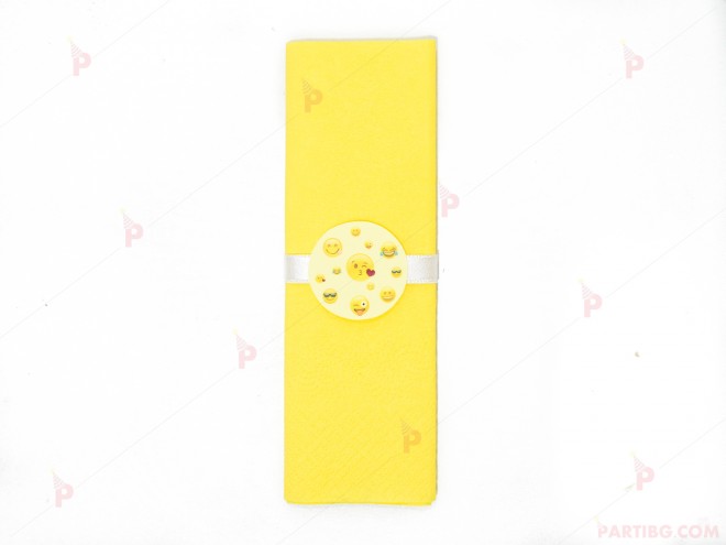 Салфетка едноцветна в жълто и тематичен декор Усмивки / Emoji | PARTIBG.COM