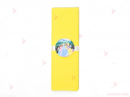 Салфетка едноцветна в жълто и тематичен декор Принцеси/ Princess 2