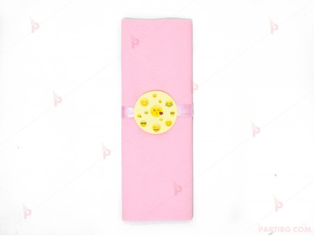 Салфетка едноцветна в розово и тематичен декор Усмивки / Emoji
