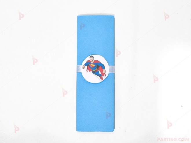 Салфетка едноцветна в синьо и тематичен декор Супермен / Superman | PARTIBG.COM