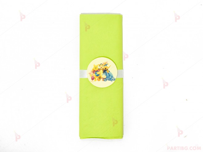 Салфетка едноцветна в зелено и тематичен декор Мечо Пух / Winnie-the-Pooh | PARTIBG.COM