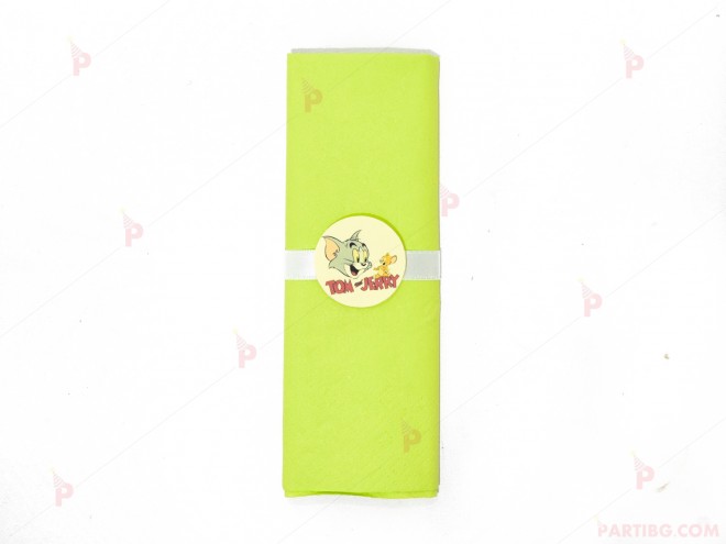 Салфетка едноцветна в зелено и тематичен декор Том и Джери / Tom and Jerry | PARTIBG.COM