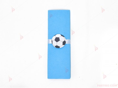 Салфетка едноцветна в синьо и тематичен декор футболна топка