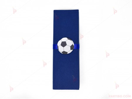 Салфетка едноцветна в тъмно синьо и тематичен декор футболна топка