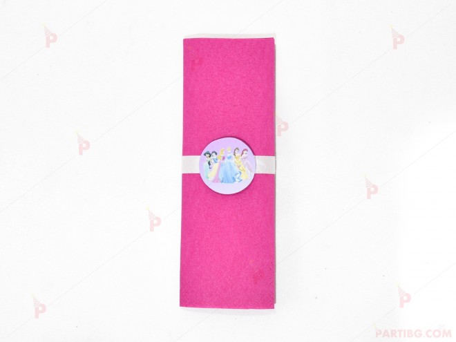 Салфетка едноцветна в циклама и тематичен декор Принцеси/ Princess | PARTIBG.COM