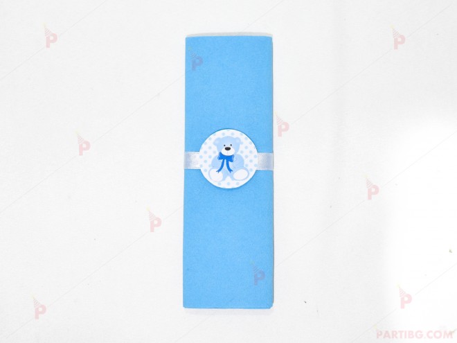 Салфетка едноцветна в синьо и тематичен декор синьо мече | PARTIBG.COM