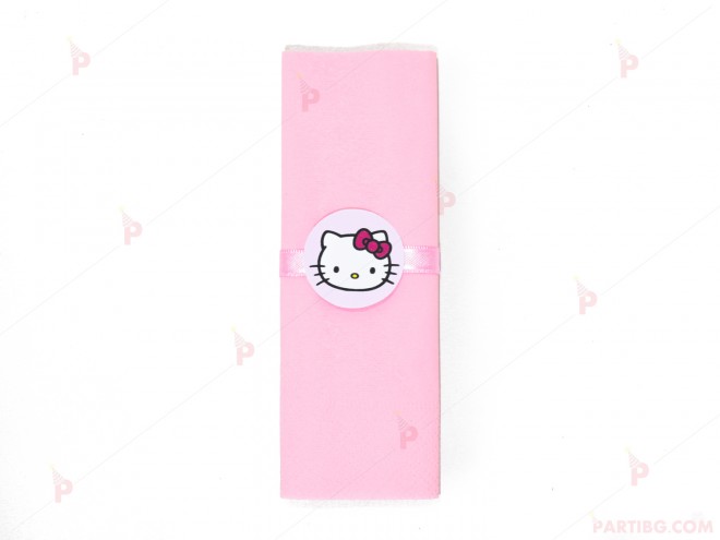 Салфетка едноцветна в розово и тематичен декор Кити / Hello Kitty 2 | PARTIBG.COM