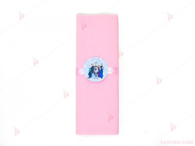 Салфетка едноцветна в розово и тематичен декор Леденото кралство / Frozen | PARTIBG.COM