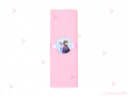 Салфетка едноцветна в розово и тематичен декор Елза и Ана Леденото кралство / Frozen