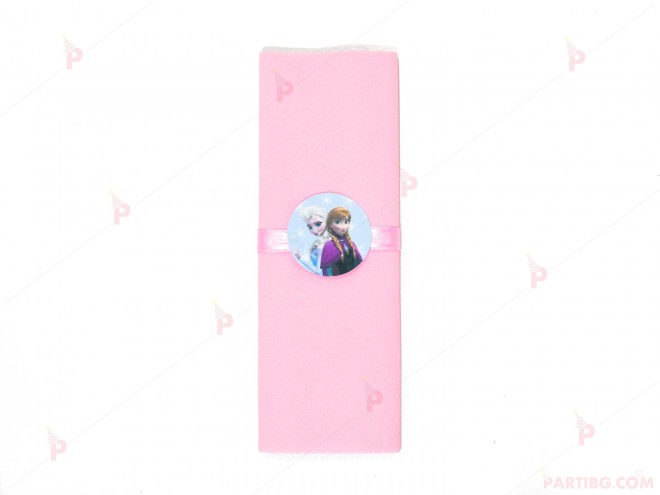 Салфетка едноцветна в розово и тематичен декор Елза и Ана Леденото кралство / Frozen | PARTIBG.COM