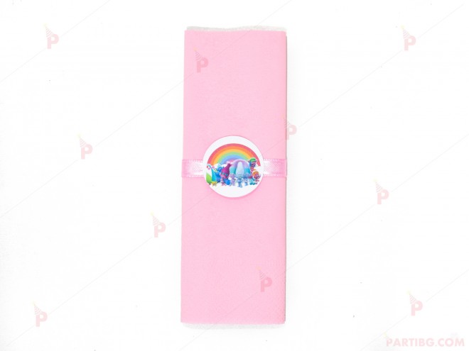 Салфетка едноцветна в розово и тематичен декор Тролчета | PARTIBG.COM