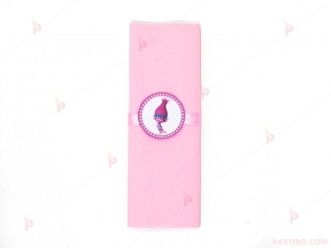 Салфетка едноцветна в розово и тематичен декор Тролчето-Попи | PARTIBG.COM