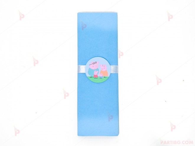 Салфетка едноцветна в синьо и тематичен декор Пепа пиг/ Peppa Pig | PARTIBG.COM