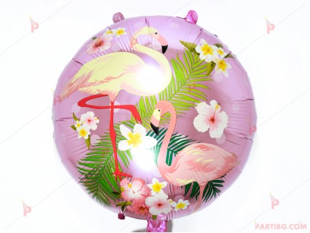 Фолиев балон кръгъл с фламинго розов