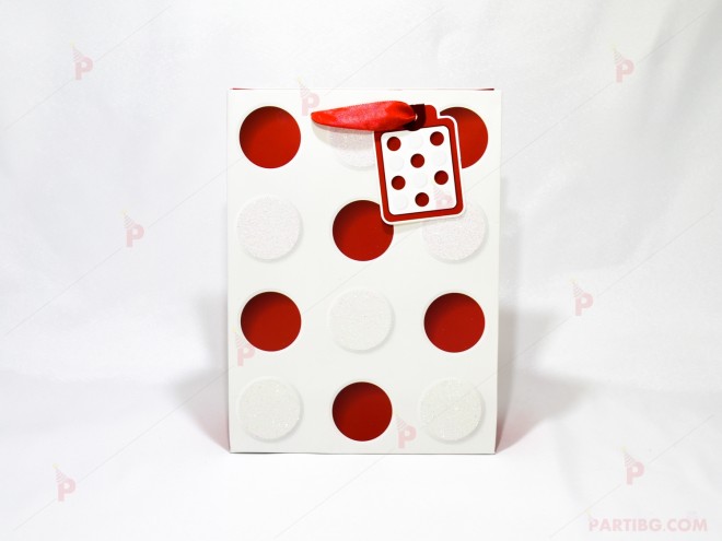 Подаръчна торбичка бяла на червени точки | PARTIBG.COM