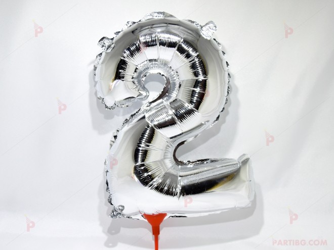 Фолиев балон цифра "2"-сребрист 40 см. | PARTIBG.COM